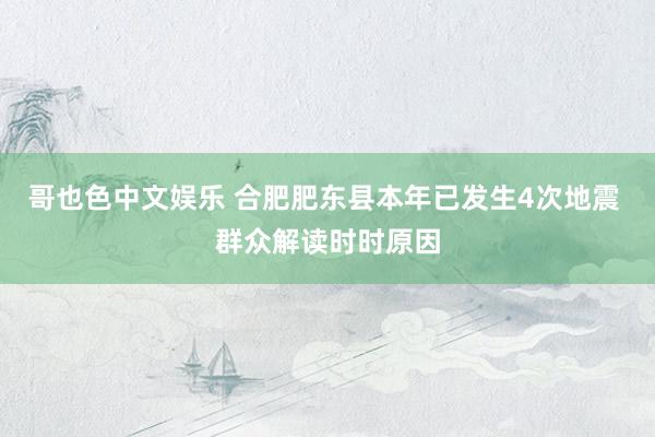 哥也色中文娱乐 合肥肥东县本年已发生4次地震 群众解读时时原