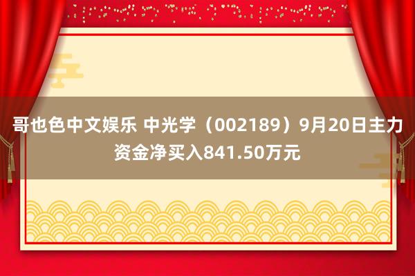   哥也色中文娱乐 中光学（002189）9月20日主力资金净买入841.50万元