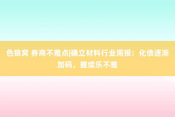 色狼窝 券商不雅点|确立材料行业周报：化债逐渐加码，握续乐不雅