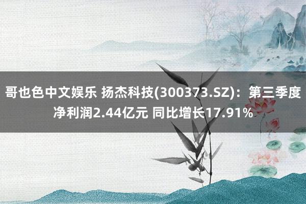   哥也色中文娱乐 扬杰科技(300373.SZ)：第三季度净利润2.44亿元 同比增长17.91%