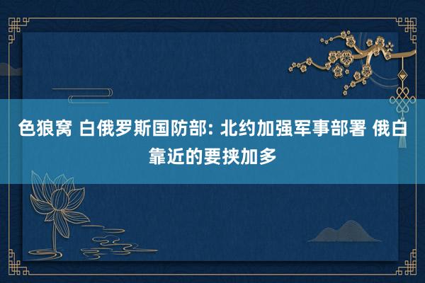 色狼窝 白俄罗斯国防部: 北约加强军事部署 俄白靠近的要挟加