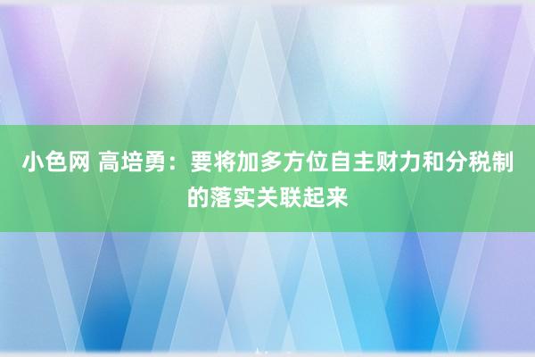 小色网 高培勇：要将加多方位自主财力和分税制的落实关联起来