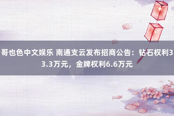 哥也色中文娱乐 南通支云发布招商公告：钻石权利33.3万元，